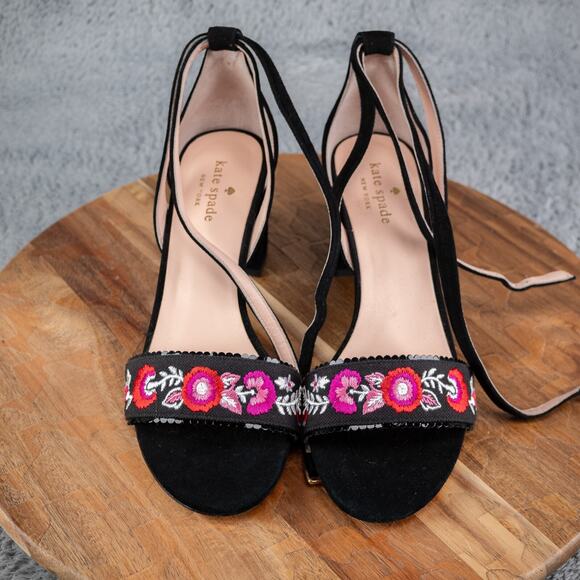 Kate Spade Watson Suede and Cotton Embroidered Black Heels Womens Size 9.5 M - Picture 2 of 6
